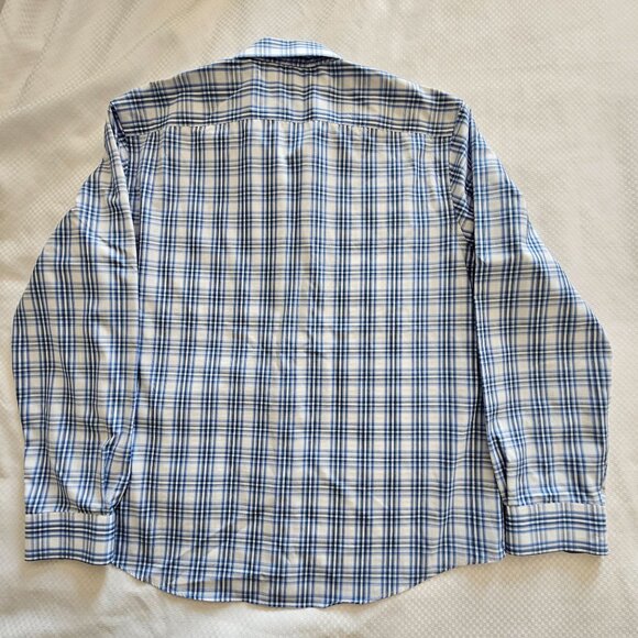 Egara Mens Non-Iron Blue & White Plaid Button-Down Shirt XXL 100% Cotton - Picture 3 of 8